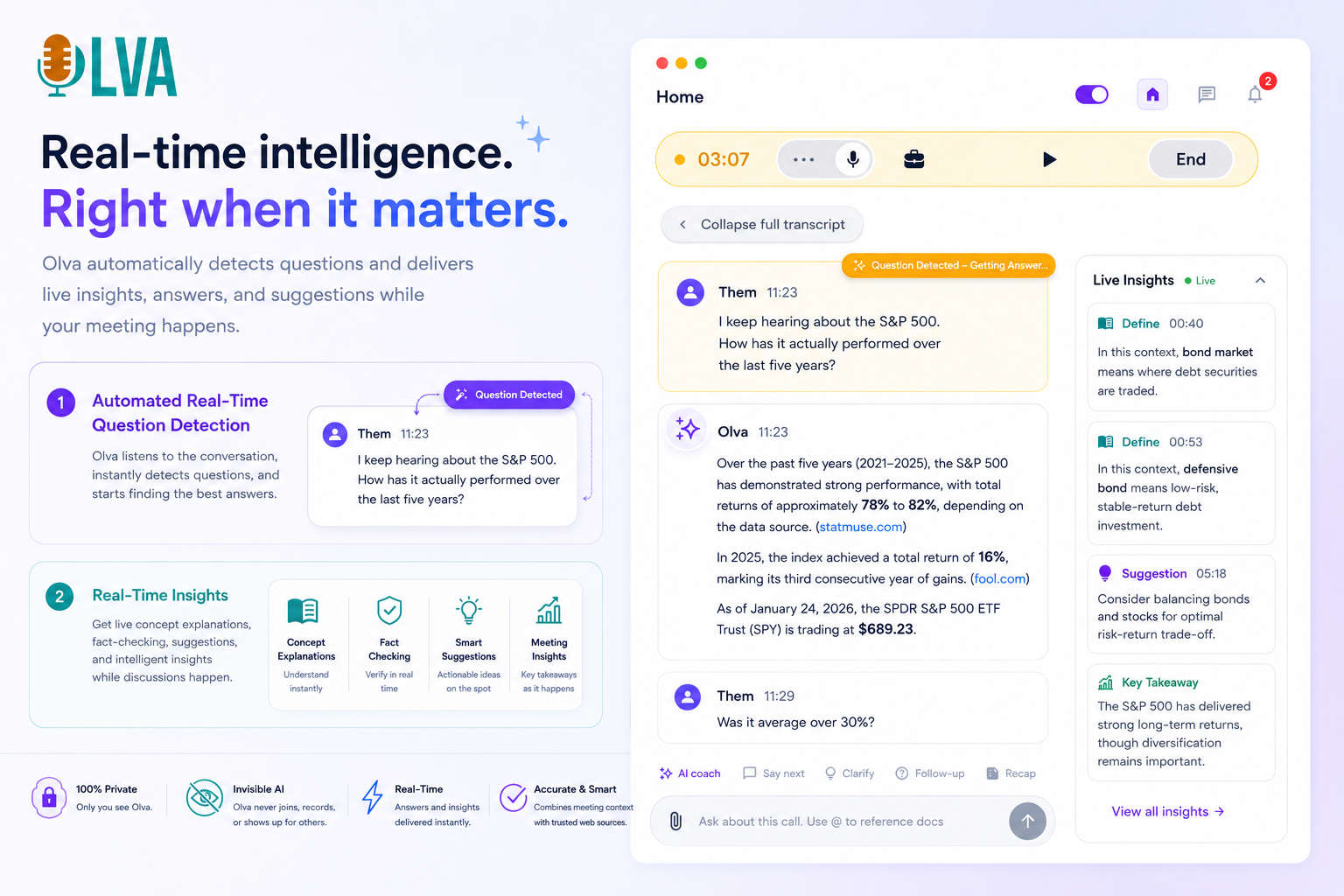OLVA live question detection and live insights