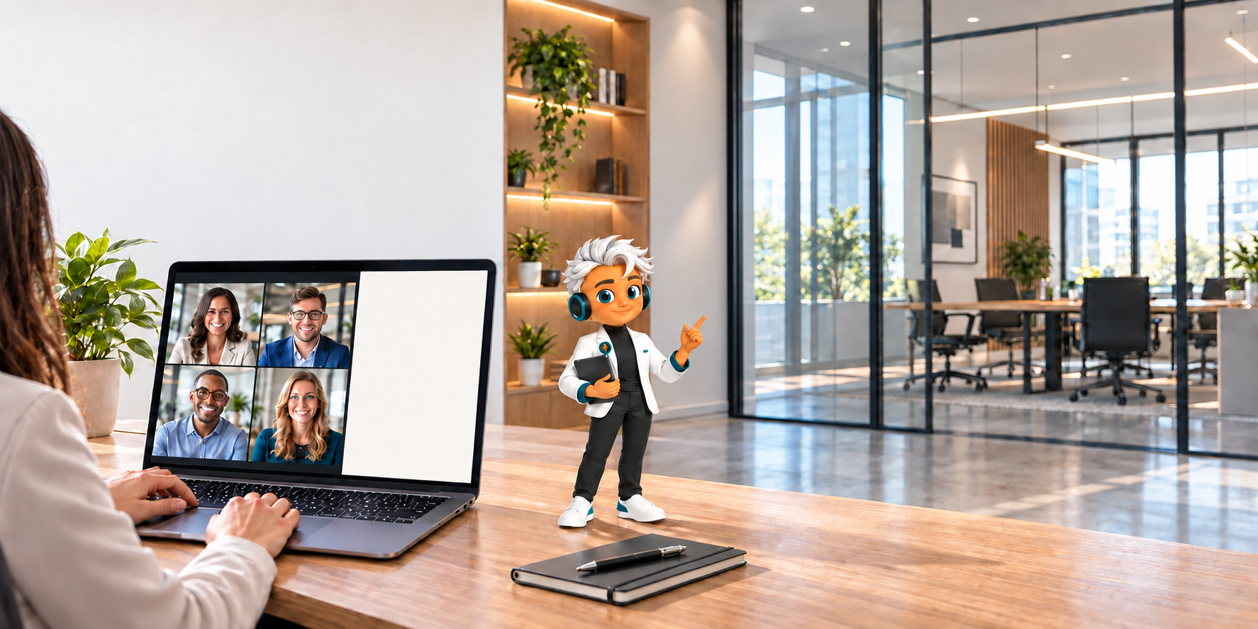 OLVA meeting assistant in a modern office