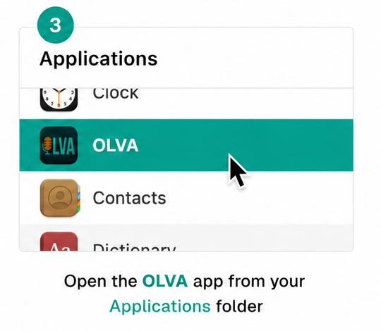 Open OLVA from the Applications folder